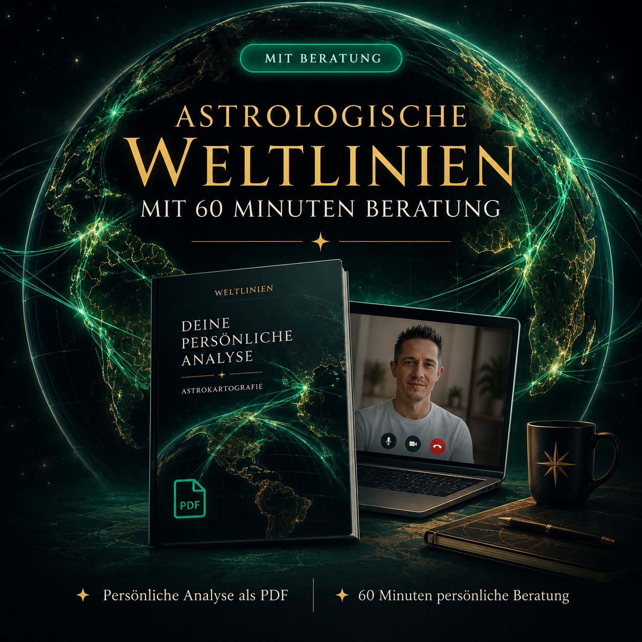 Weltlinien-Analyse mit persönlicher Beratung – symbolische Darstellung des digitalen Angebots